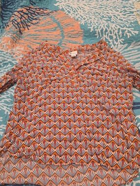 Patterned Orange & Navy Geometric Blouse By Stylus